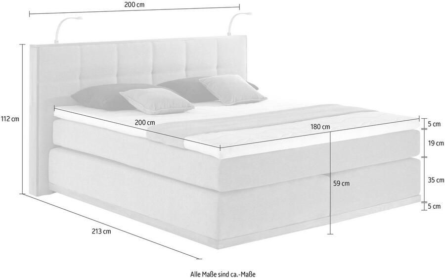 Places of Style Boxspring Vinton van eiken met ledverlichting verschillende hardheden (ook h4) (5-delig 5-delig) - Foto 4