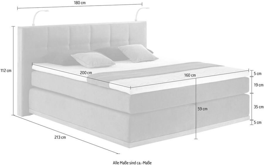 Places of Style Boxspring Vinton van eiken met ledverlichting verschillende hardheden (ook h4) (5-delig 5-delig) - Foto 4