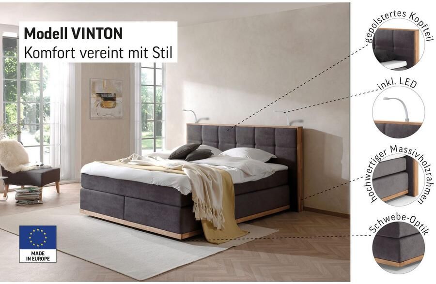 Places of Style Boxspring Vinton van eiken met ledverlichting verschillende hardheden (ook h4) (5-delig 5-delig) - Foto 3