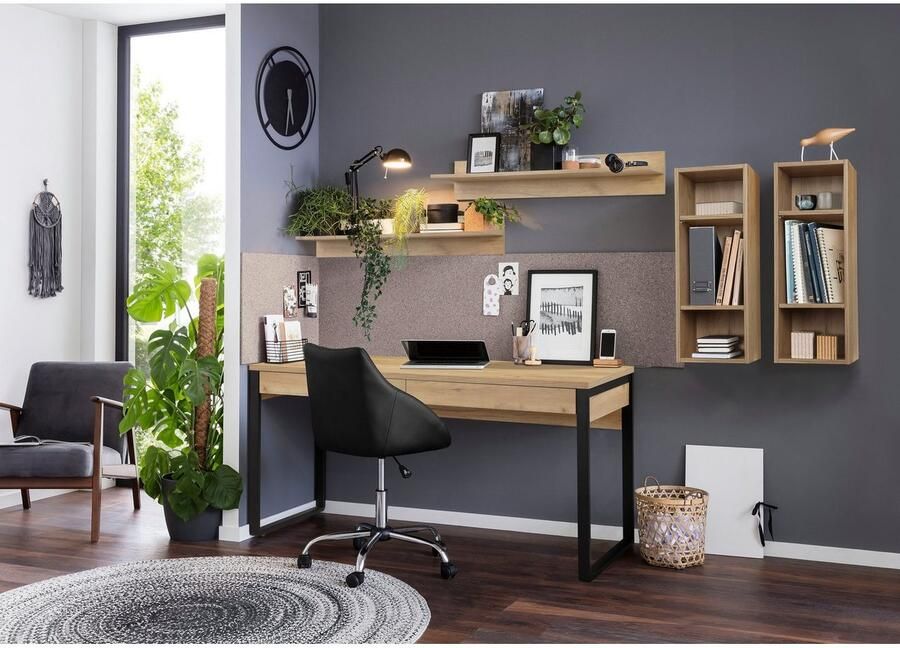 Places of Style Bureau Moid Computertafel in modern design Breedte 120 140 160 cm met metalen poten & lade