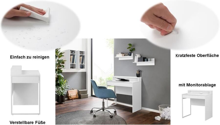 Places of Style Bureau Moid computertafel in modern design Breedte 80 cm met lade kabeldoorvoer & metalen voet - Foto 8