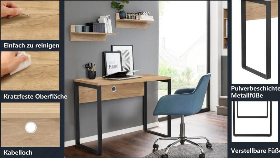 Places of Style Bureau Moid Computertafel kabeldoorvoer metalen slede breedte 100 cm - Foto 7