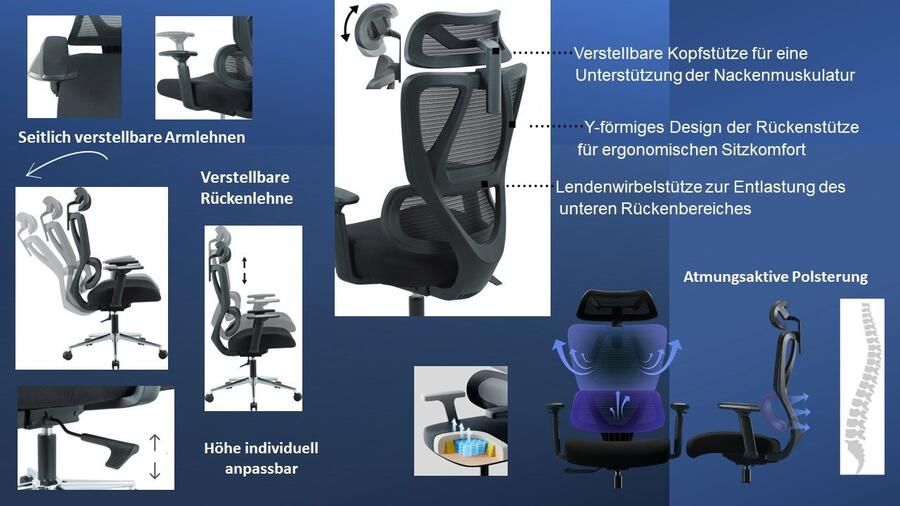 Places of Style Bureaustoel Andora moderne ergonomische bureaustoel verstelbare armleuning & hoofdsteun lendensteun - Foto 19