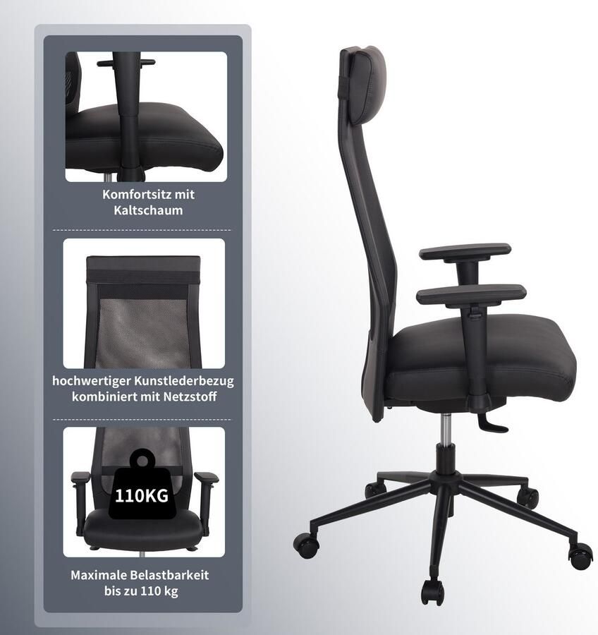 Places of Style Bureaustoel SERRIA 3-d armleuningen zitdiepte- en hoogteverstelling neksteun (1 stuk) - Foto 7