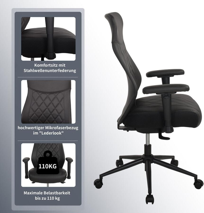 Places of Style Bureaustoel TURSI 2-d armleuningen zitdiepte- en hoogteverstelling lederlook-microvezel (1 stuk) - Foto 6