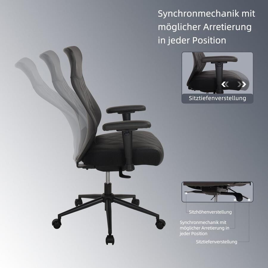 Places of Style Bureaustoel TURSI 2-d armleuningen zitdiepte- en hoogteverstelling lederlook-microvezel (1 stuk) - Foto 3