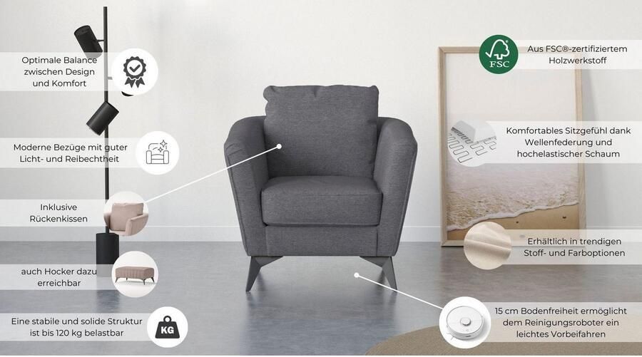 Places of Style Cocktailfauteuil MATTHEW fauteuil afmetingen B D H: 83 85 88 cm - Foto 5