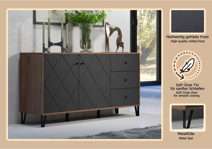 Places of Style Dressoir MOLVENO opvallend design met gestructureerde fronten soft-closetechniek (1 stuk) - Foto 3