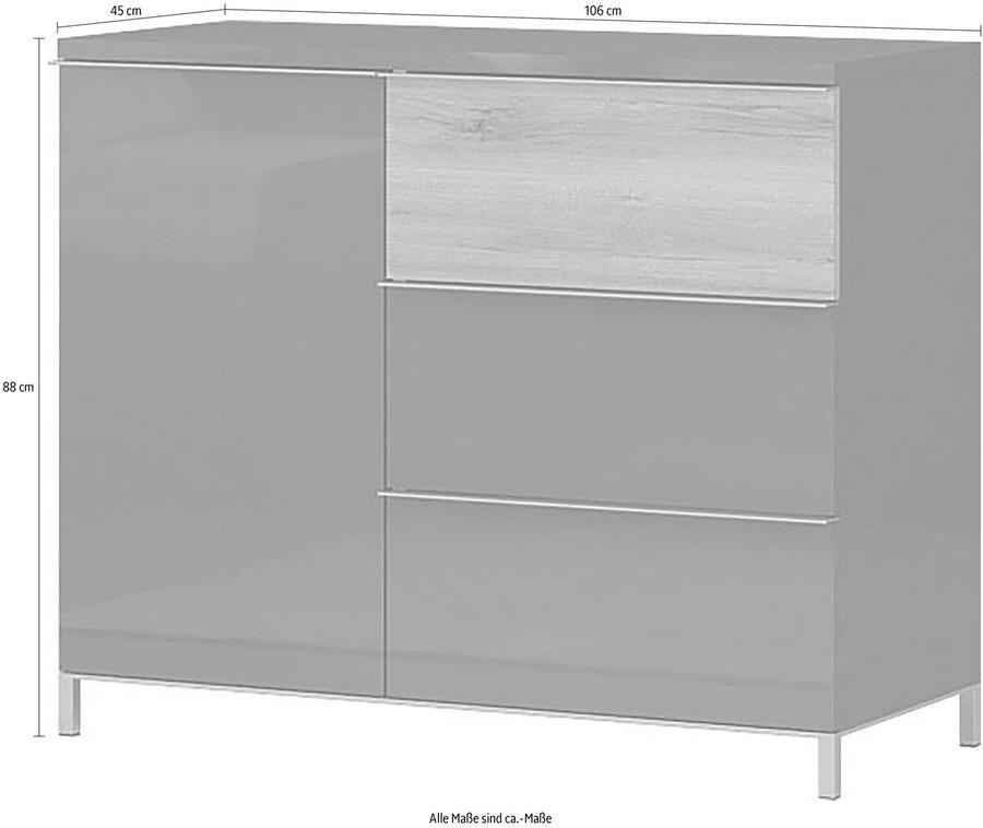 Places of Style Dressoir Onyx Commode met 3 lades en 1 deur UV lak hoogglans Kombicommode met Soft-Close-functie maten (B D H) 106 45 88cm - Foto 3