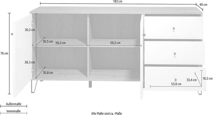Places of Style Dressoir Tarragona Commode Frezingen in ruitlook Breedte 183 cm - Foto 7