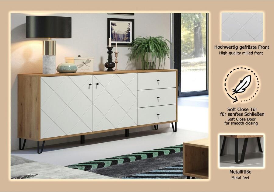 Places of Style Dressoir Tarragona Commode Frezingen in ruitlook Breedte 183 cm - Foto 3