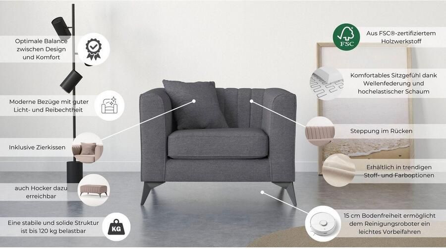 Places of Style Fauteuil MATTHEW loungestoel afmetingen B D H: 99 86 74 cm - Foto 5