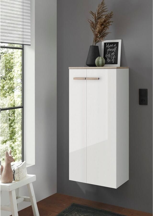 Places of Style Halfhoge kast SOLiD badkamerkast in modern ontwerp kast met houten grepen verkrijgbaar in twee kleuren met opbergruimte staand of hangend te monteren - Foto 3