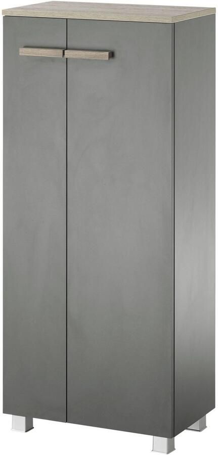 Places of Style Halfhoge kast SOLiD badkamerkast in modern ontwerp kast met houten grepen verkrijgbaar in twee kleuren met opbergruimte staand of hangend te monteren - Foto 3