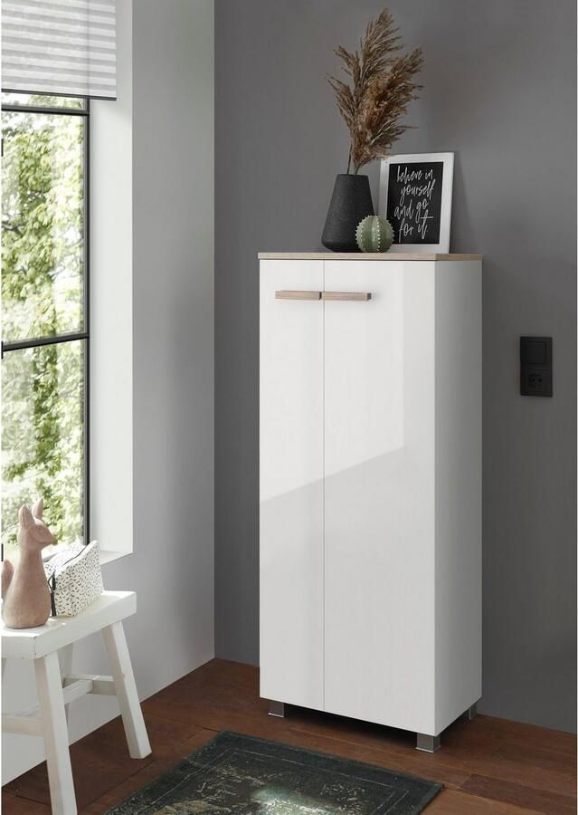 Places of Style Halfhoge kast SOLiD badkamerkast in modern ontwerp kast met houten grepen verkrijgbaar in twee kleuren met opbergruimte staand of hangend te monteren - Foto 4