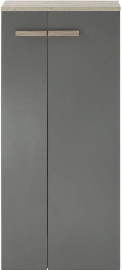 Places of Style Halfhoge kast SOLiD badkamerkast in modern ontwerp kast met houten grepen verkrijgbaar in twee kleuren met opbergruimte staand of hangend te monteren - Foto 5