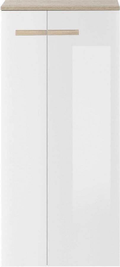 Places of Style Halfhoge kast SOLiD badkamerkast in modern ontwerp kast met houten grepen verkrijgbaar in twee kleuren met opbergruimte staand of hangend te monteren - Foto 7