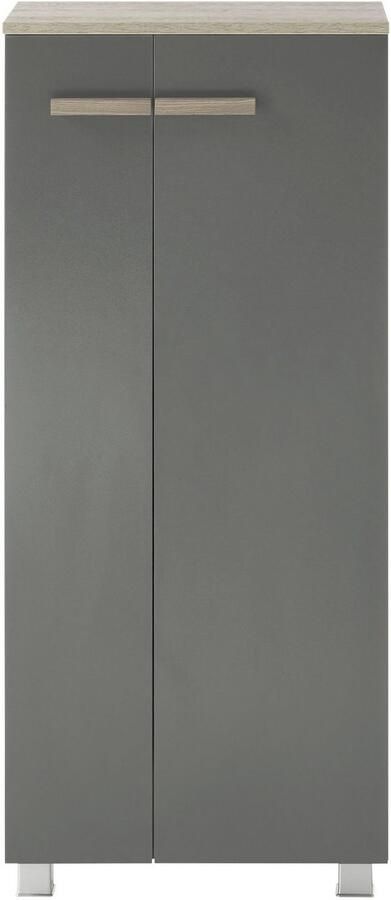 Places of Style Halfhoge kast SOLiD badkamerkast in modern ontwerp kast met houten grepen verkrijgbaar in twee kleuren met opbergruimte staand of hangend te monteren - Foto 6