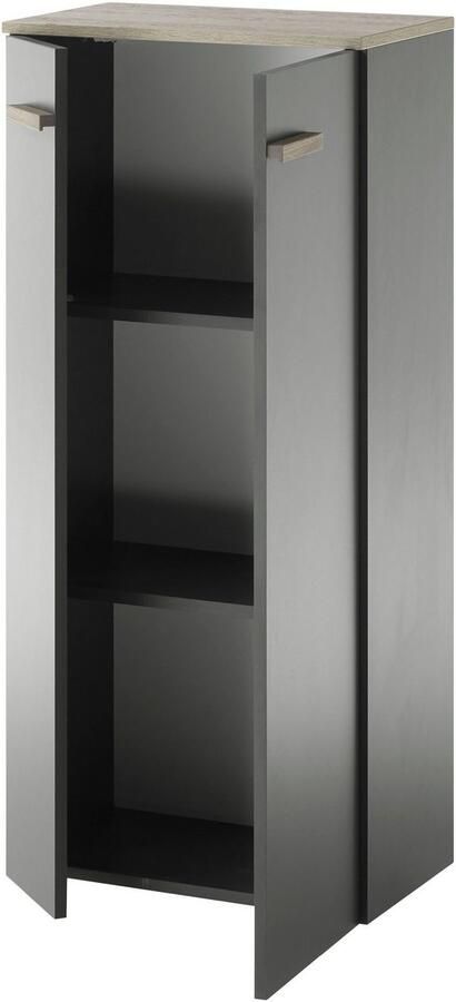 Places of Style Halfhoge kast SOLiD badkamerkast in modern ontwerp kast met houten grepen verkrijgbaar in twee kleuren met opbergruimte staand of hangend te monteren - Foto 4