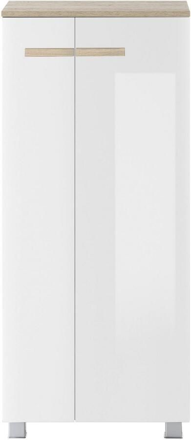 Places of Style Halfhoge kast SOLiD badkamerkast in modern ontwerp kast met houten grepen verkrijgbaar in twee kleuren met opbergruimte staand of hangend te monteren - Foto 8