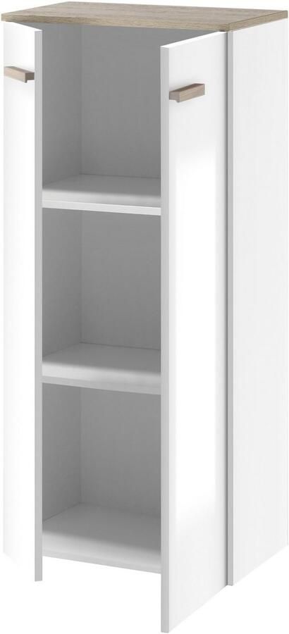 Places of Style Halfhoge kast SOLiD badkamerkast in modern ontwerp kast met houten grepen verkrijgbaar in twee kleuren met opbergruimte staand of hangend te monteren - Foto 6