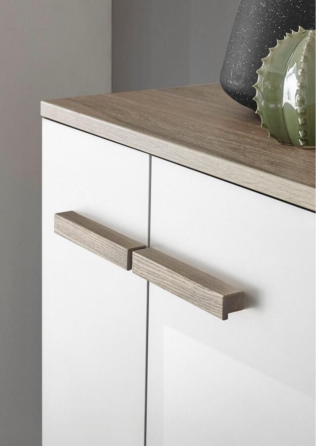 Places of Style Halfhoge kast SOLiD badkamerkast in modern ontwerp kast met houten grepen verkrijgbaar in twee kleuren met opbergruimte staand of hangend te monteren - Foto 5