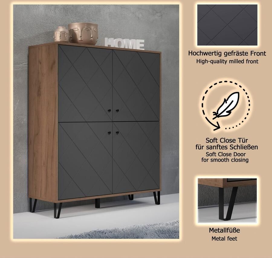 Places of Style Highboard MOLVENO met gestructureerde fronten soft-close breedte 123 cm (1 stuk) - Foto 5