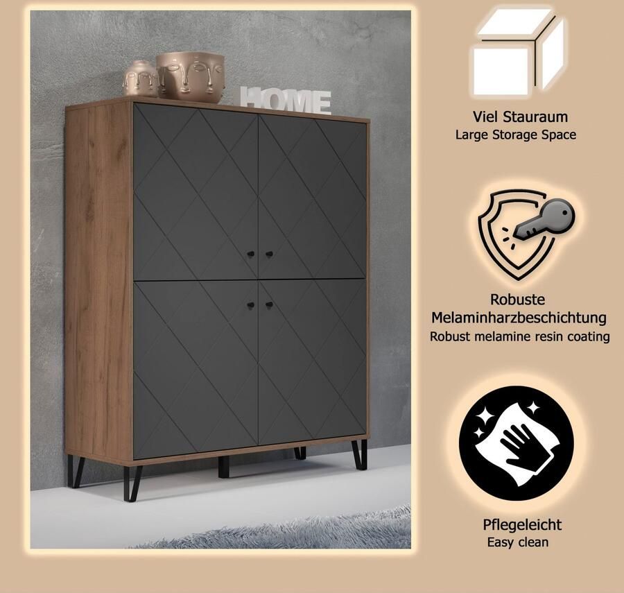Places of Style Highboard MOLVENO met gestructureerde fronten soft-close breedte 123 cm (1 stuk) - Foto 6