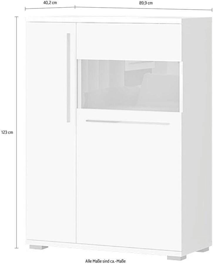 Places of Style Highboard Piano Vitrine UV-gecoat soft close-functie