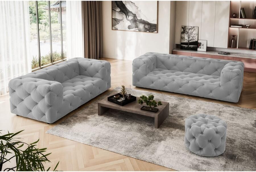 Places of Style Hocker FOLLINA Beklede poef met klassieke Chesterfield-knopafwerking