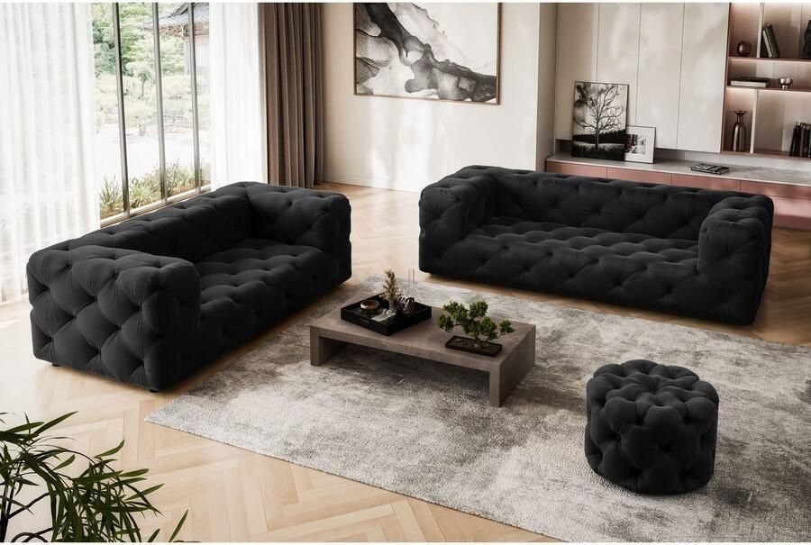 Places of Style Hocker FOLLINA Beklede poef met klassieke Chesterfield-knopafwerking
