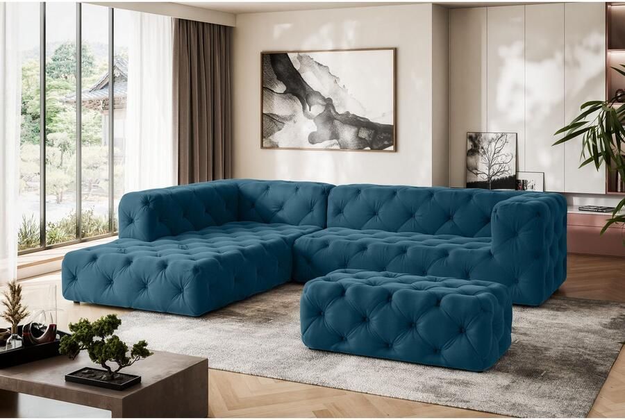 Places of Style Hocker FOLLINA Beklede poef met klassieke Chesterfield-knopafwerking