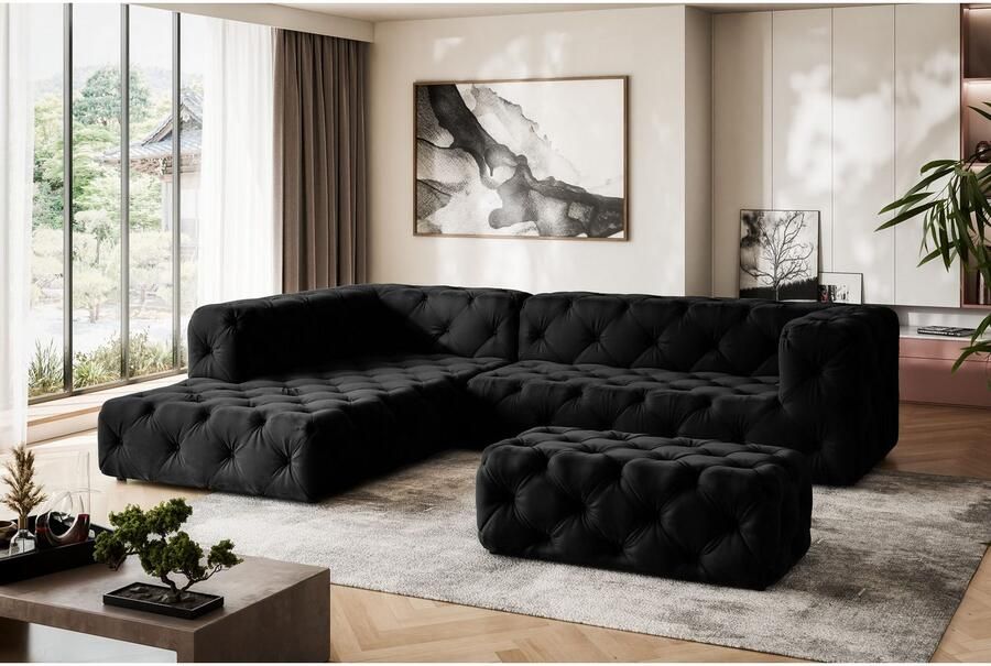 Places of Style Hocker FOLLINA Beklede poef met klassieke Chesterfield-knopafwerking
