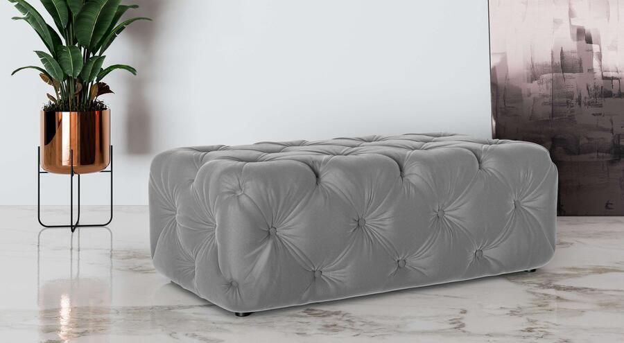 Places of Style Hocker FOLLINA Beklede poef met klassieke Chesterfield-knopafwerking - Foto 3