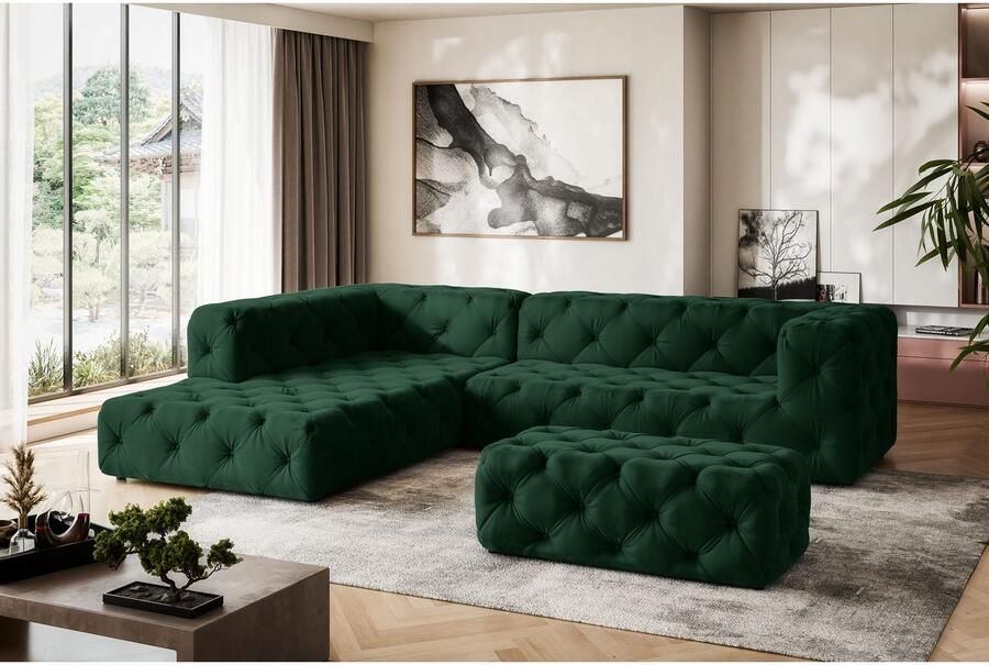 Places of Style Hocker FOLLINA Beklede poef met klassieke Chesterfield-knopafwerking