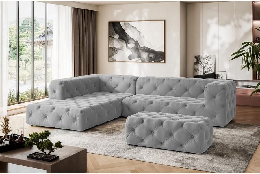Places of Style Hocker FOLLINA Beklede poef met klassieke Chesterfield-knopafwerking
