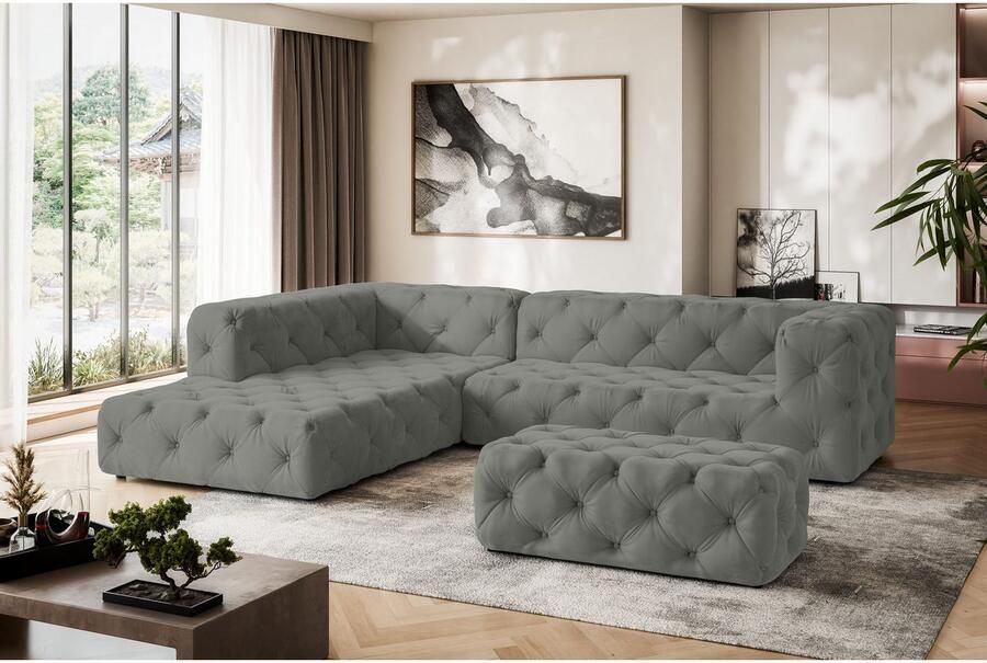 Places of Style Hocker FOLLINA Beklede poef met klassieke Chesterfield-knopafwerking