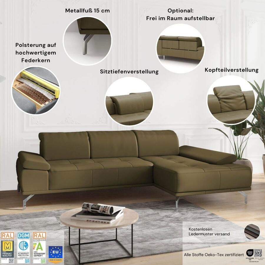 Places of Style Hoekbank Caluna Incl. zitdiepteverstelling optioneel met hoofd- en armleuningverstelling