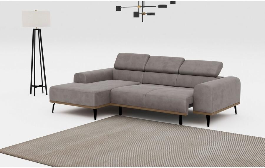 Places of Style Hoekbank Carlo L-vorm met hoofdeinde-verstelling & houten frame-look optionele relaxfunctie - Foto 12