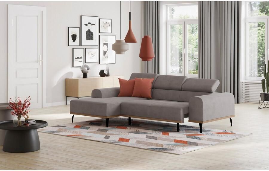 Places of Style Hoekbank Carlo L-vorm met hoofdeinde-verstelling & houten frame-look optionele relaxfunctie - Foto 2