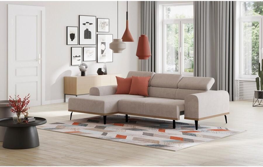 Places of Style Hoekbank Carlo L-vorm met hoofdeinde-verstelling & houten frame-look optionele relaxfunctie - Foto 3