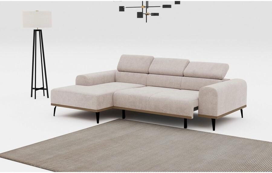 Places of Style Hoekbank Carlo L-vorm met hoofdeinde-verstelling & houten frame-look optionele relaxfunctie