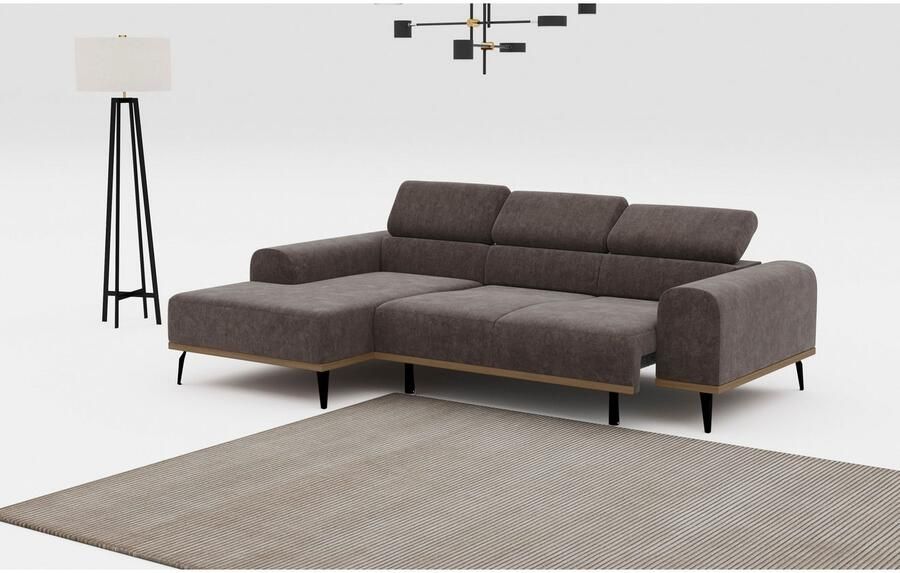 Places of Style Hoekbank Carlo L-vorm met hoofdeinde-verstelling & houten frame-look optionele relaxfunctie - Foto 11