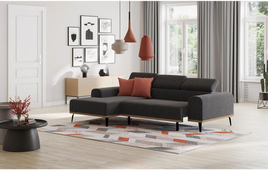 Places of Style Hoekbank Carlo L-vorm met hoofdeinde-verstelling & houten frame-look optionele relaxfunctie - Foto 3