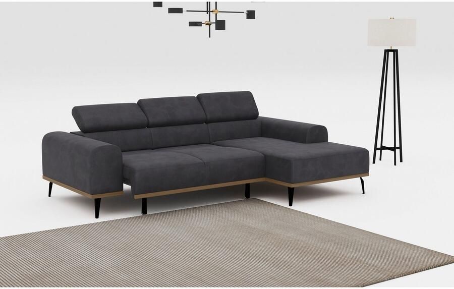 Places of Style Hoekbank Carlo L-vorm met hoofdeinde-verstelling & houten frame-look optionele relaxfunctie - Foto 11