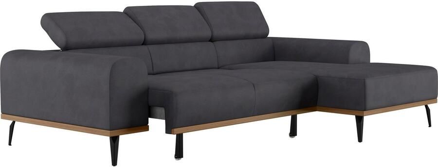 Places of Style Hoekbank Carlo L-vorm met hoofdeinde-verstelling & houten frame-look optionele relaxfunctie - Foto 6