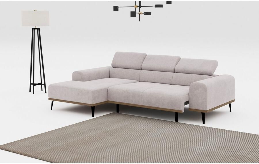 Places of Style Hoekbank Carlo L-vorm met hoofdeinde-verstelling & houten frame-look optionele relaxfunctie - Foto 12