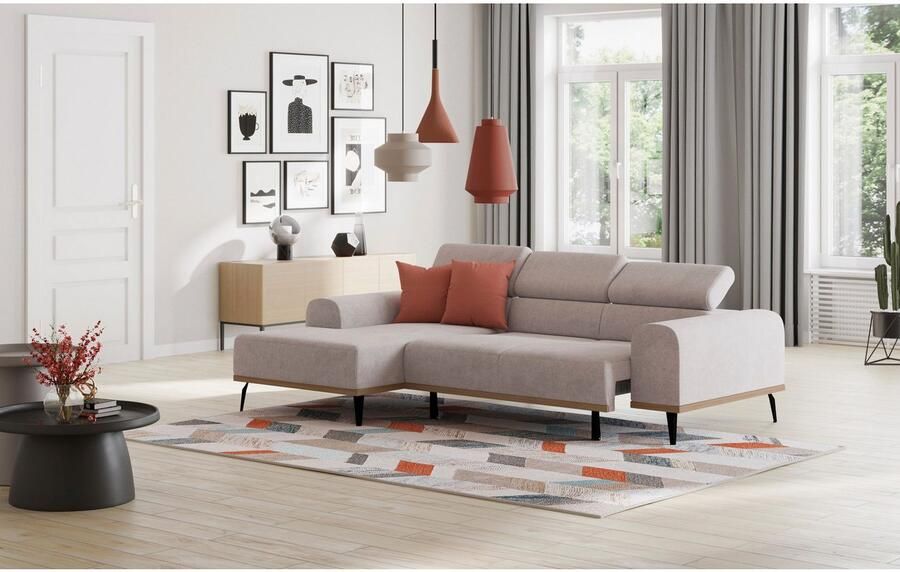 Places of Style Hoekbank Carlo L-vorm met hoofdeinde-verstelling & houten frame-look optionele relaxfunctie - Foto 2