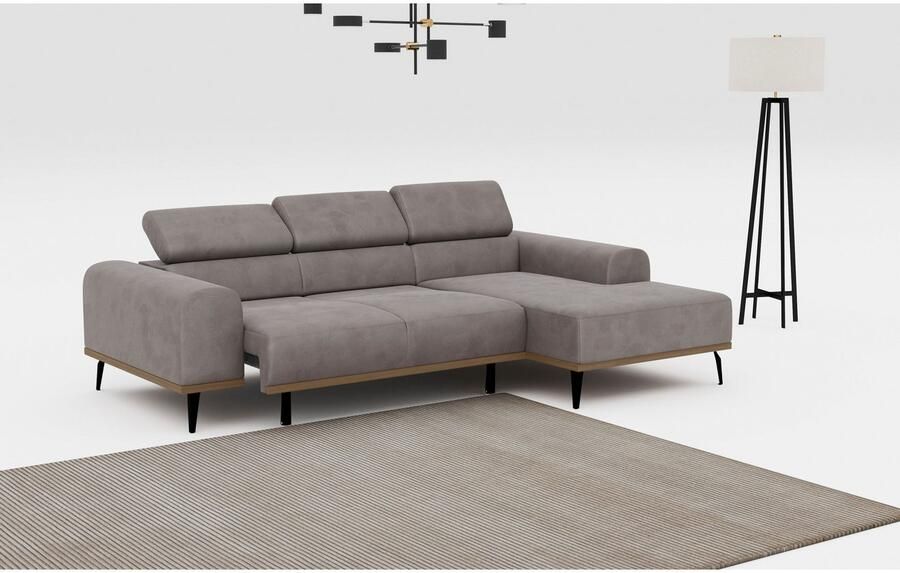 Places of Style Hoekbank Carlo L-vorm met hoofdeinde-verstelling & houten frame-look optionele relaxfunctie - Foto 11