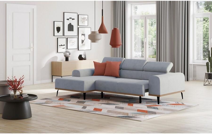 Places of Style Hoekbank Carlo L-vorm met hoofdeinde-verstelling & houten frame-look optionele relaxfunctie - Foto 2